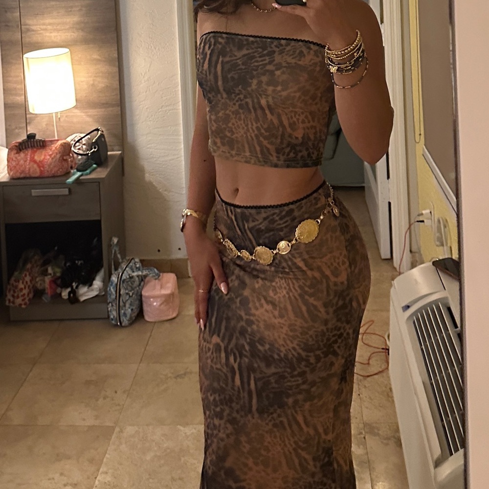 Princess Polly Leopard Print Strapless Top and Skirt Set